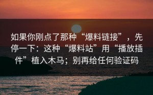 如果你刚点了那种“爆料链接”，先停一下：这种“爆料站”用“播放插件”植入木马；别再给任何验证码