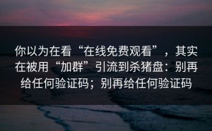 你以为在看“在线免费观看”，其实在被用“加群”引流到杀猪盘：别再给任何验证码；别再给任何验证码