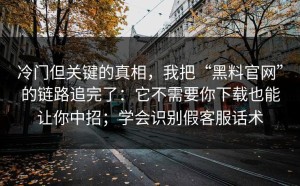 冷门但关键的真相，我把“黑料官网”的链路追完了：它不需要你下载也能让你中招；学会识别假客服话术