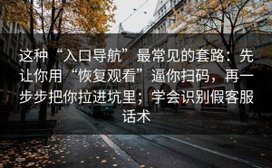 这种“入口导航”最常见的套路：先让你用“恢复观看”逼你扫码，再一步步把你拉进坑里；学会识别假客服话术