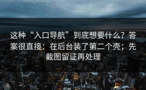 这种“入口导航”到底想要什么？答案很直接：在后台装了第二个壳；先截图留证再处理