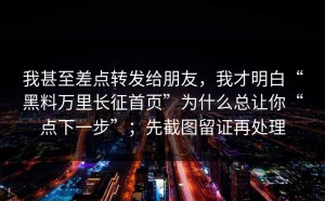 我甚至差点转发给朋友，我才明白“黑料万里长征首页”为什么总让你“点下一步”；先截图留证再处理