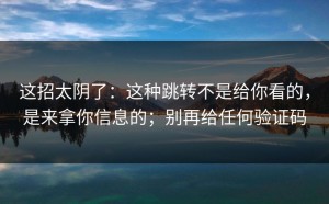 这招太阴了：这种跳转不是给你看的，是来拿你信息的；别再给任何验证码