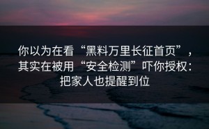 你以为在看“黑料万里长征首页”，其实在被用“安全检测”吓你授权：把家人也提醒到位