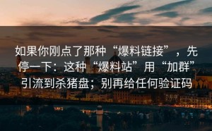 如果你刚点了那种“爆料链接”，先停一下：这种“爆料站”用“加群”引流到杀猪盘；别再给任何验证码