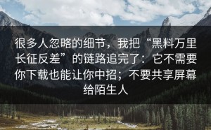 很多人忽略的细节，我把“黑料万里长征反差”的链路追完了：它不需要你下载也能让你中招；不要共享屏幕给陌生人