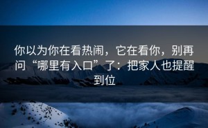 你以为你在看热闹，它在看你，别再问“哪里有入口”了：把家人也提醒到位