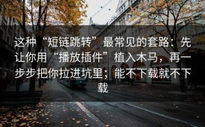 这种“短链跳转”最常见的套路：先让你用“播放插件”植入木马，再一步步把你拉进坑里；能不下载就不下载
