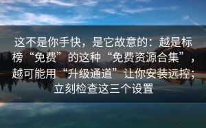 这不是你手快，是它故意的：越是标榜“免费”的这种“免费资源合集”，越可能用“升级通道”让你安装远控；立刻检查这三个设置