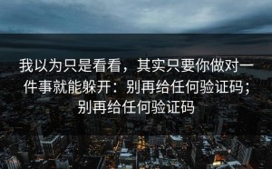 我以为只是看看，其实只要你做对一件事就能躲开：别再给任何验证码；别再给任何验证码