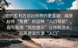 它的盈利方式比你想的更直接：越是标榜“免费”的这种“入口导航”，越可能用“风控提示”让你刷流水；别再搜索所谓“入口”