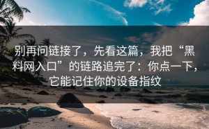 别再问链接了，先看这篇，我把“黑料网入口”的链路追完了：你点一下，它能记住你的设备指纹