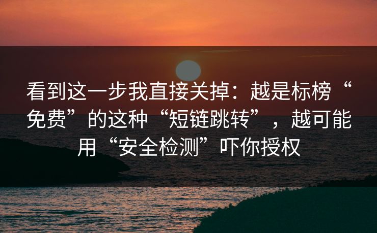 看到这一步我直接关掉:越是标榜“免费”的这种“短链跳转”,越可能用“安全检测”吓你授权 看到这一步我直接关掉:越是标榜“免费”的这种“短链跳转”,越可能用“安全检测”吓你授权
