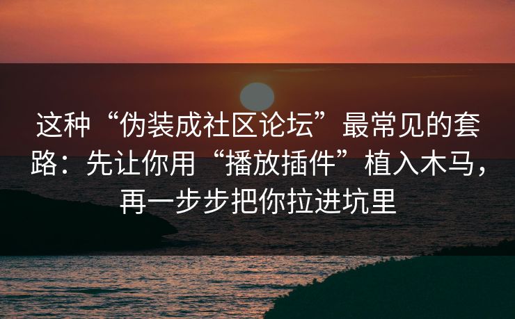 这种“伪装成社区论坛”最常见的套路：先让你用“播放插件”植入木马，再一步步把你拉进坑里