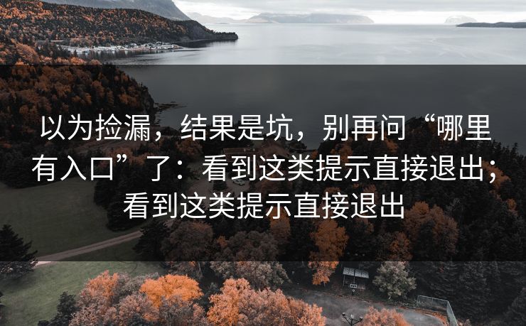 以为捡漏，结果是坑，别再问“哪里有入口”了：看到这类提示直接退出；看到这类提示直接退出